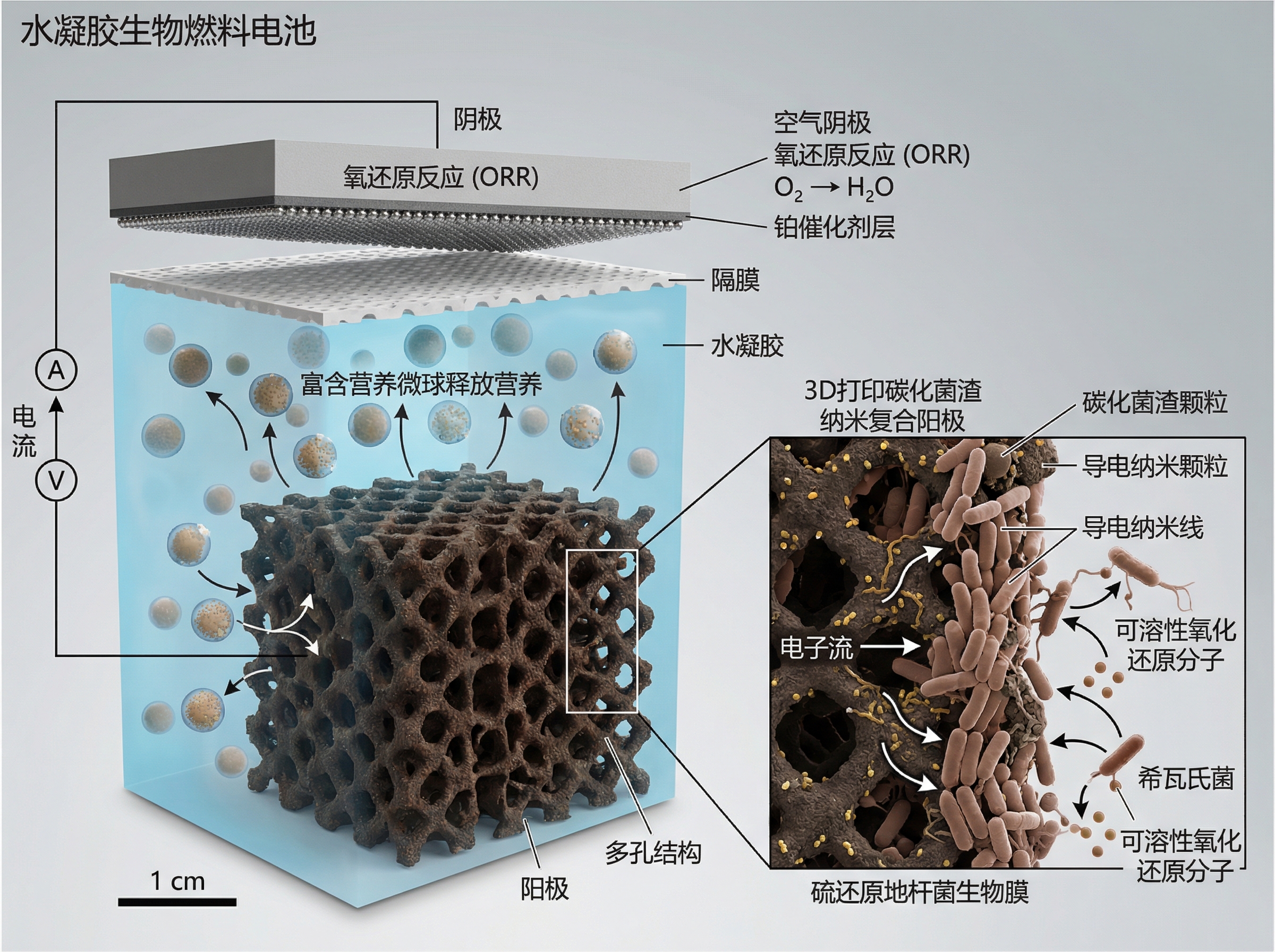 I need an image of a hydrogel biofuel cell. The anode of ... | SciDraw ...