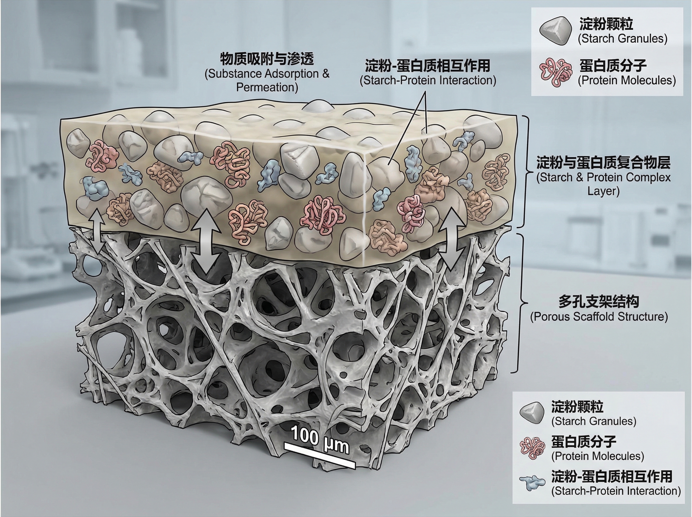 A diagram showing a porous structure in the lower layer a... | SciDraw ...