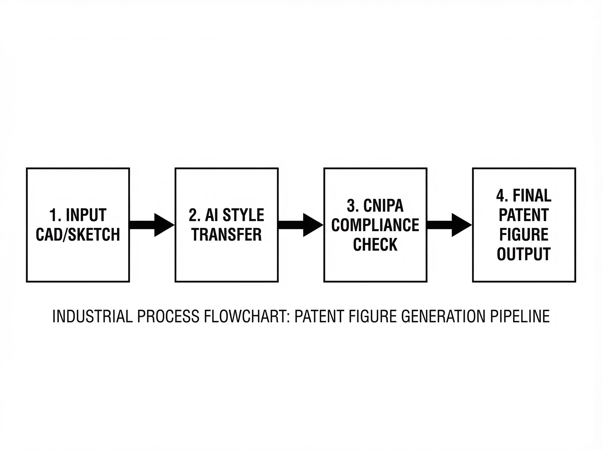 A flowchart illustrating the workflow from raw technical concept to CNIPA-compliant patent figures.