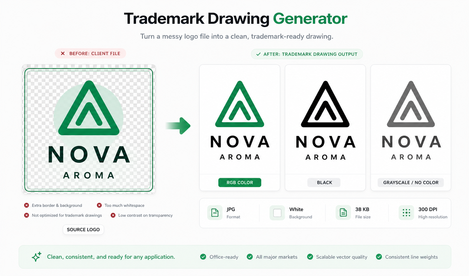 Trademark drawing before and after cleanup