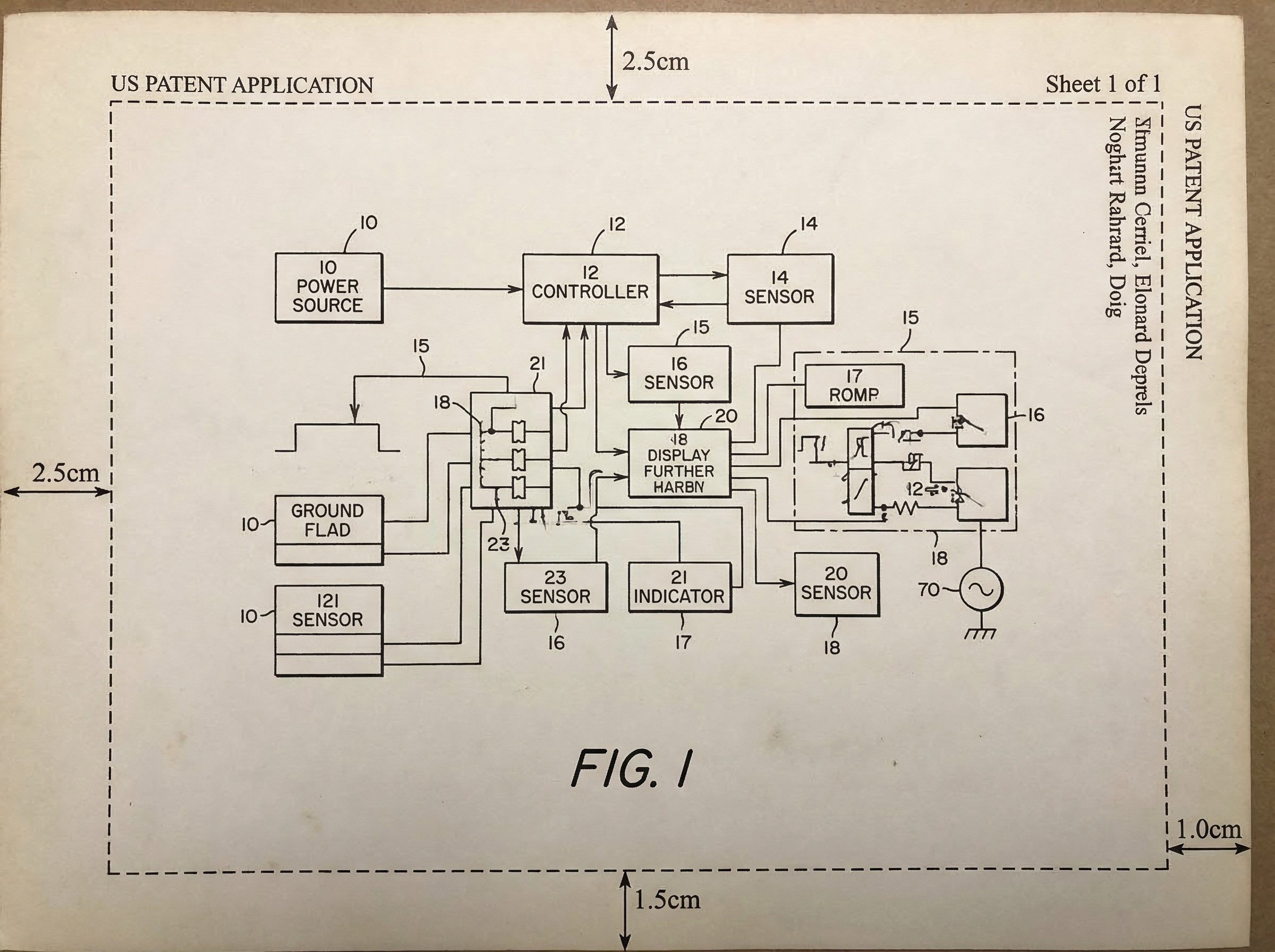 USPTO utility patent drawing showing margin and reference numeral compliance