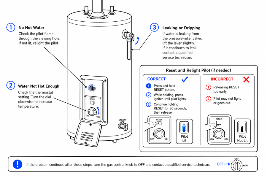 Water heater troubleshooting guide, illustrated step by step — edited