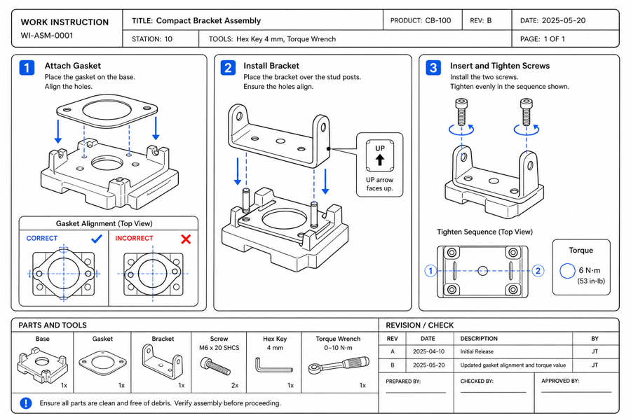A work instruction template that fills in the visuals — edited