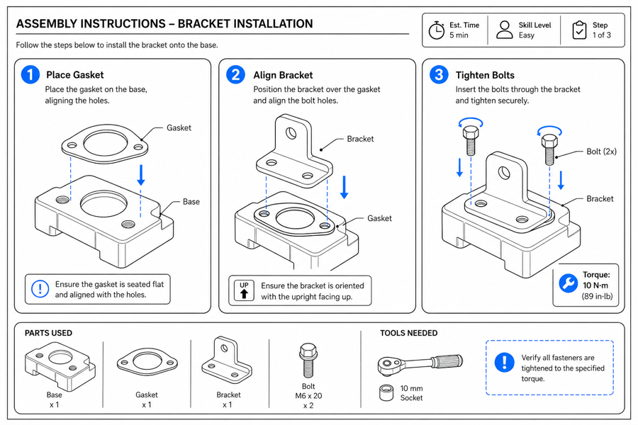 A work instruction template that fills in the visuals