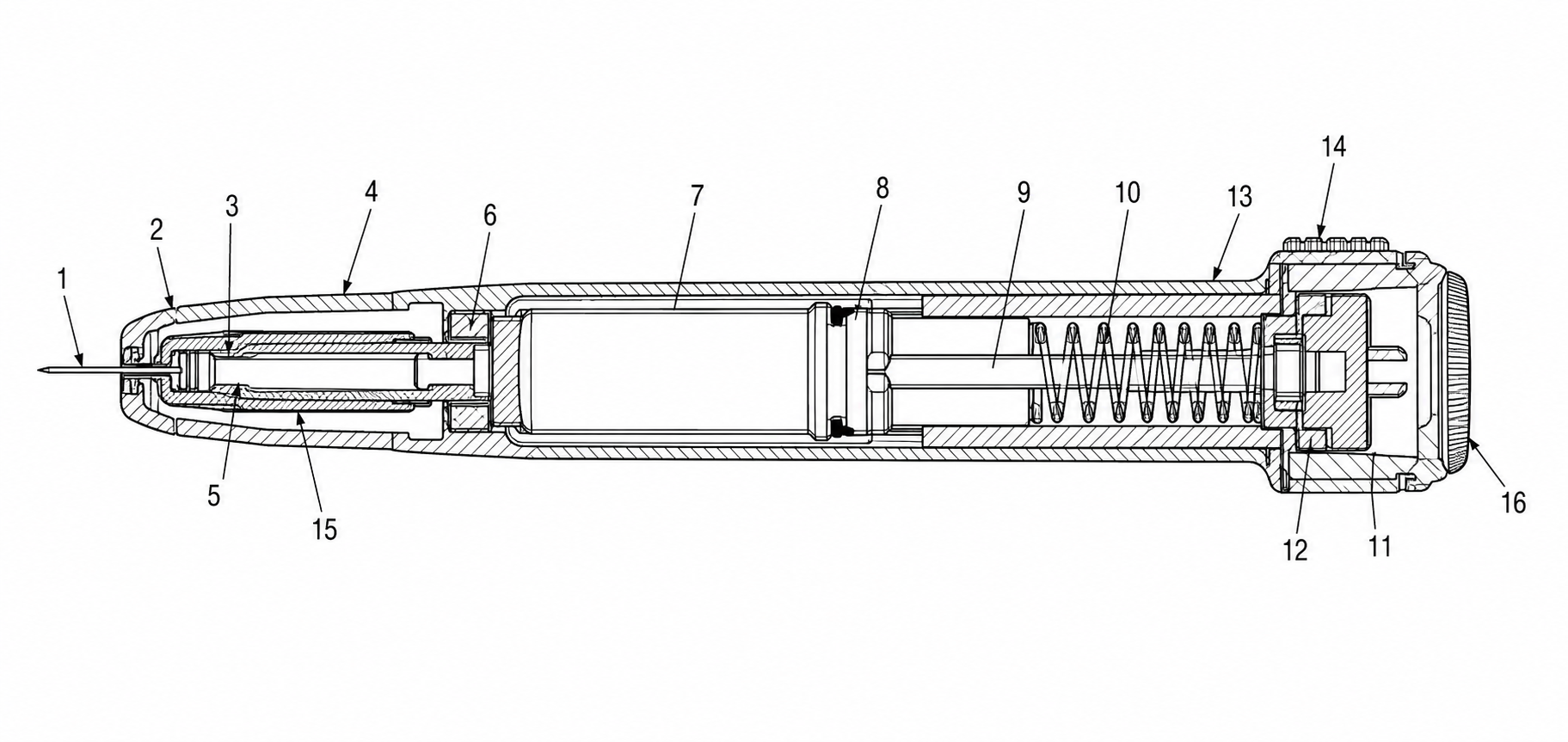 Cross-section patent line drawing of an auto-injector pen