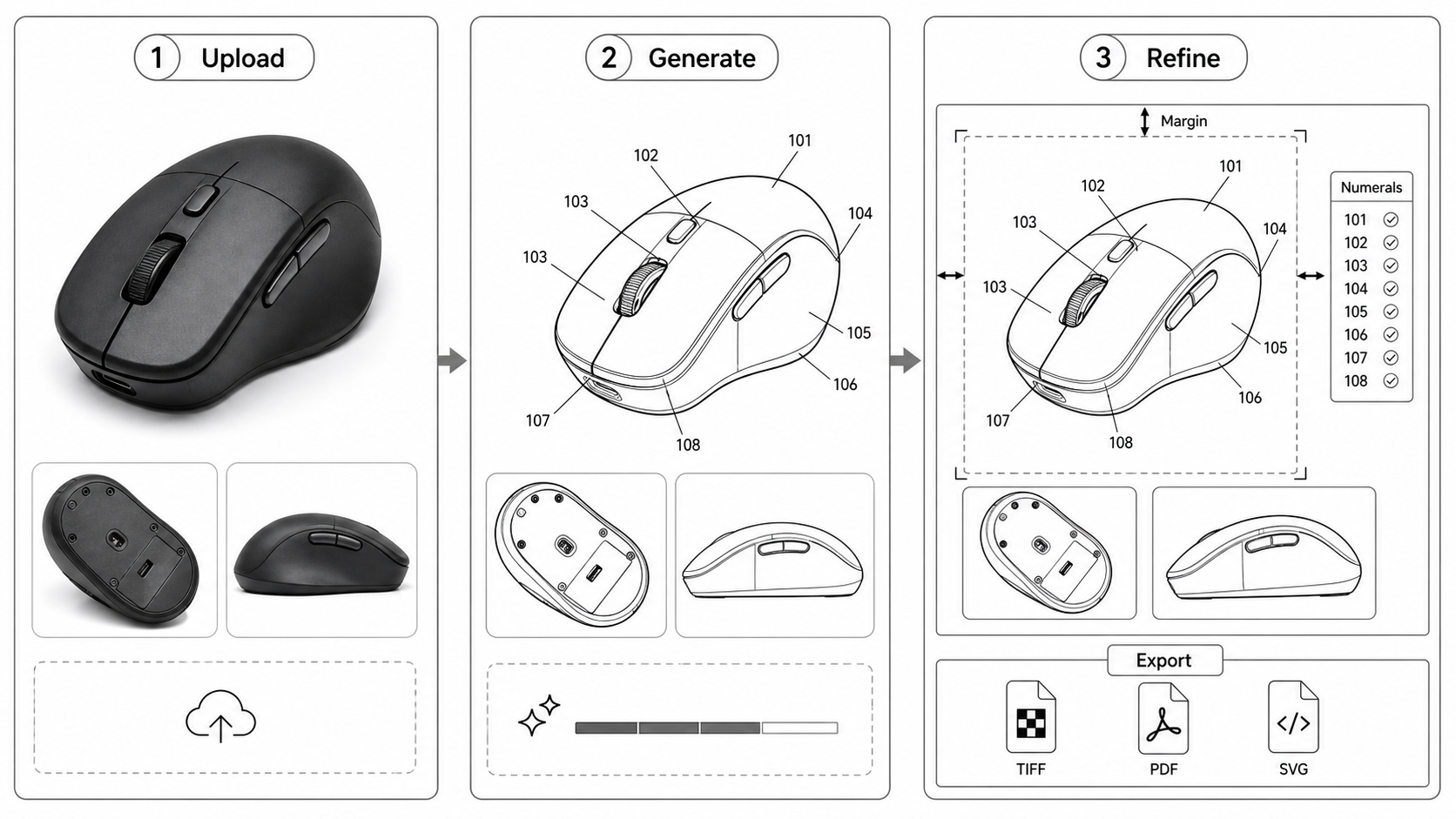 AI workflow for product image to patent figure