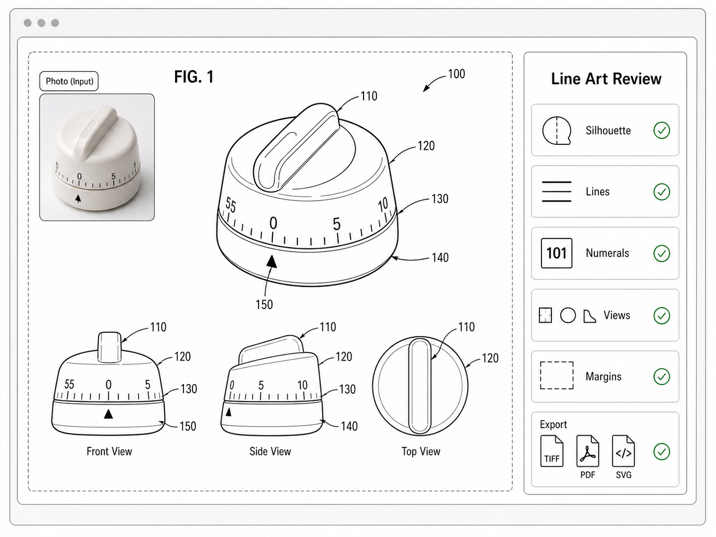 Product Photo to Patent Line Art compliance review example