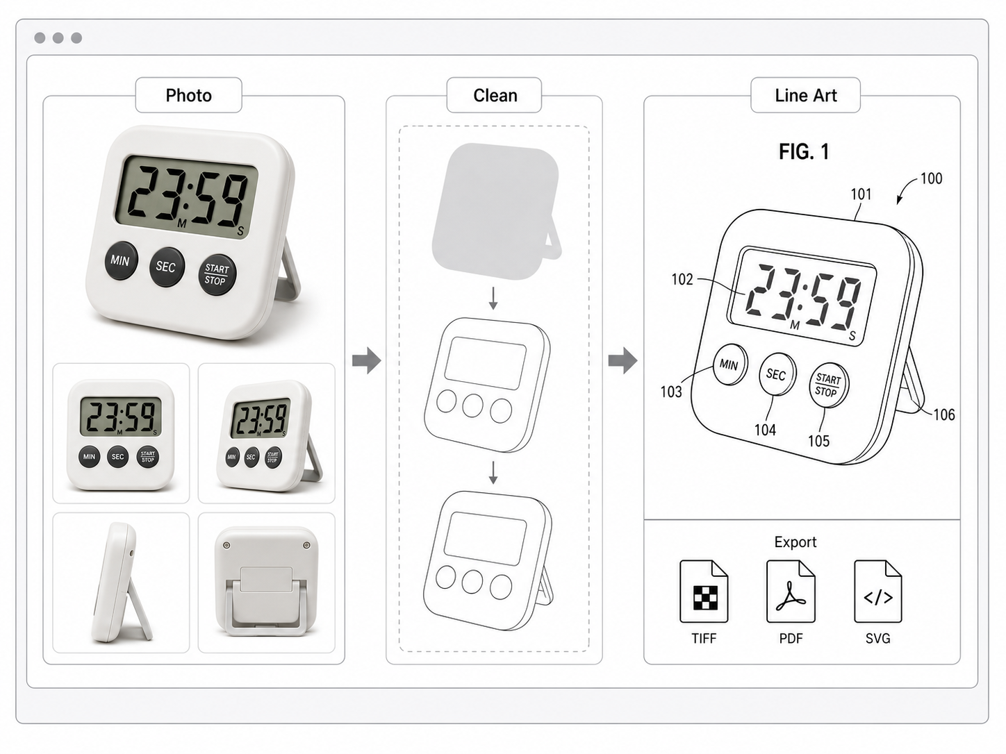 Product Photo to Patent Line Art workflow example