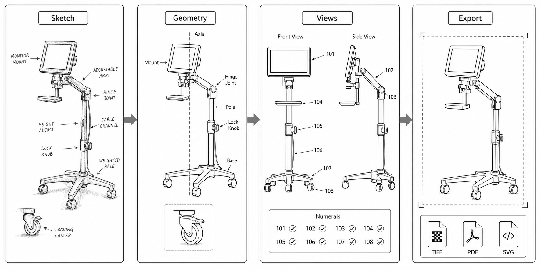 Workflow from rough sketch to patent drawing
