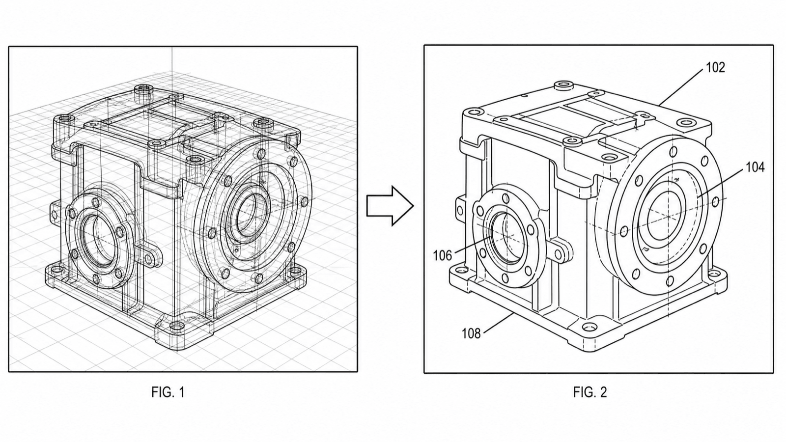 从 CAD 到专利附图 — 从 SolidWorks 或 Fusion 360 导出视图，得到可递交的线稿。